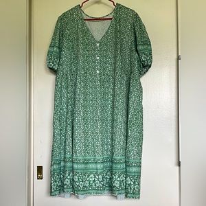 Green and white floral dress